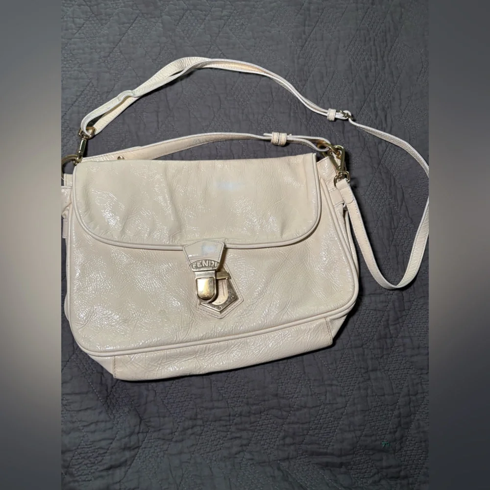 Authentic Fendi Patent Leather Cream Crossbody Bag with Adjustable Strap - Picture 1 of 15